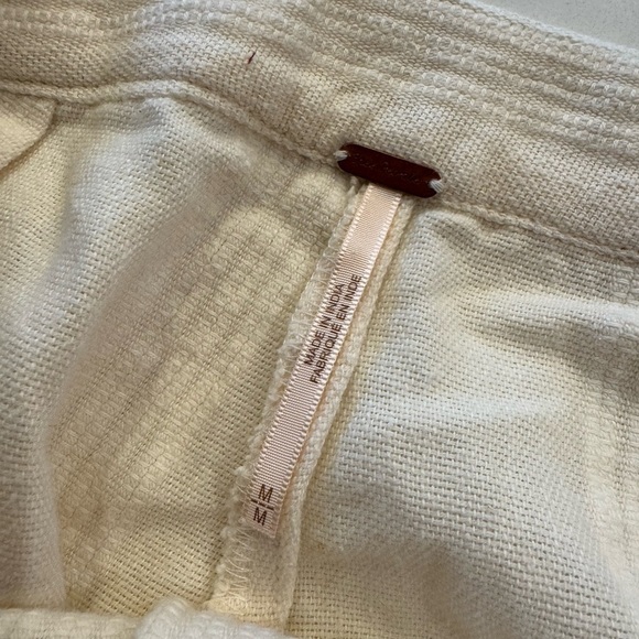 Free People Button Fly Cropped Cotton/Linen Pant Slit Ankle Detail / Medium - Picture 2 of 11